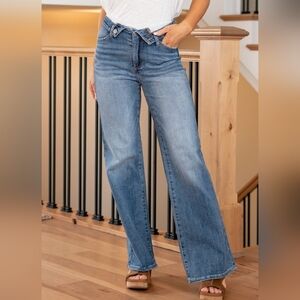 Risen Jeans Jane Mid Rise Fold Over Wide Leg Jeans Size 2X
